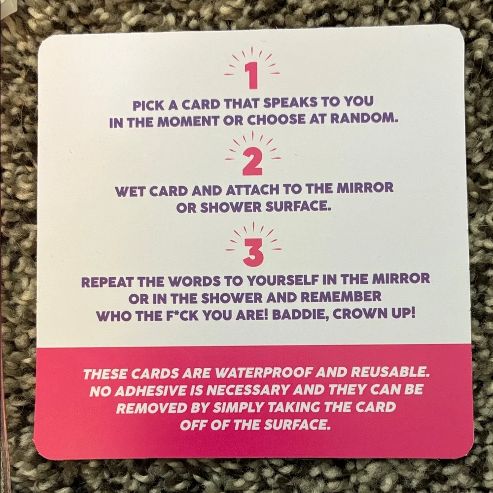 Motivational Shower and Mirror Cards Set - Waterproof, 15 cards, pink/purple